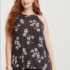 Torrid grey floral high neck jersey knit tank